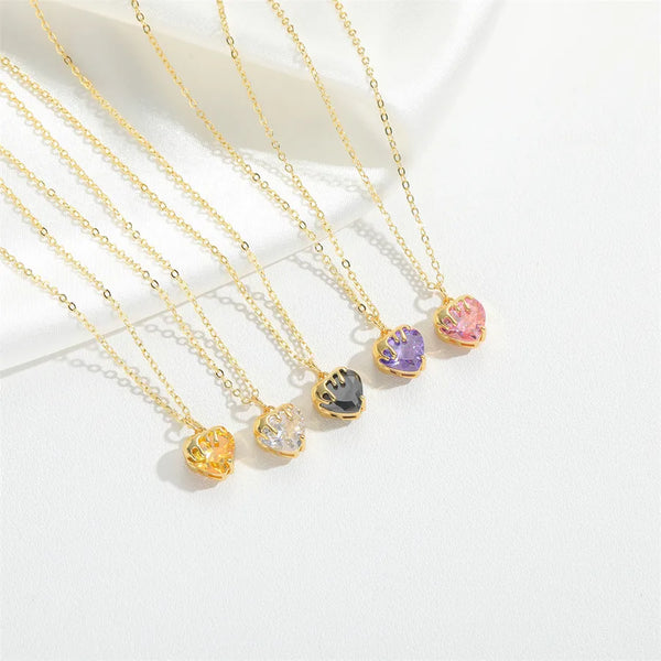 Wholesale Vintage Style Simple Style Shiny Heart Shape Copper Inlay 14K Gold Plated Zircon Pendant Necklace