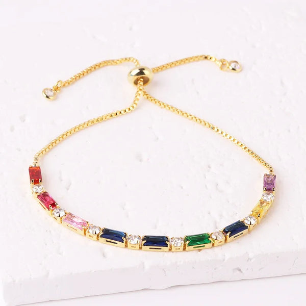 Colorful Crystal Diamond Embedded Copper Bracelet For Women Couple Fashionable Anniversary Celebration Bangle Jewelry
