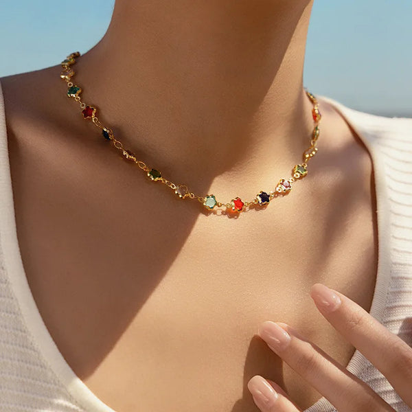 Stackable Fresh Simple INS Style Flower Shape Dopaamine Clavicle Chain Color Block Hot Sale Exclusive Necklace For Women