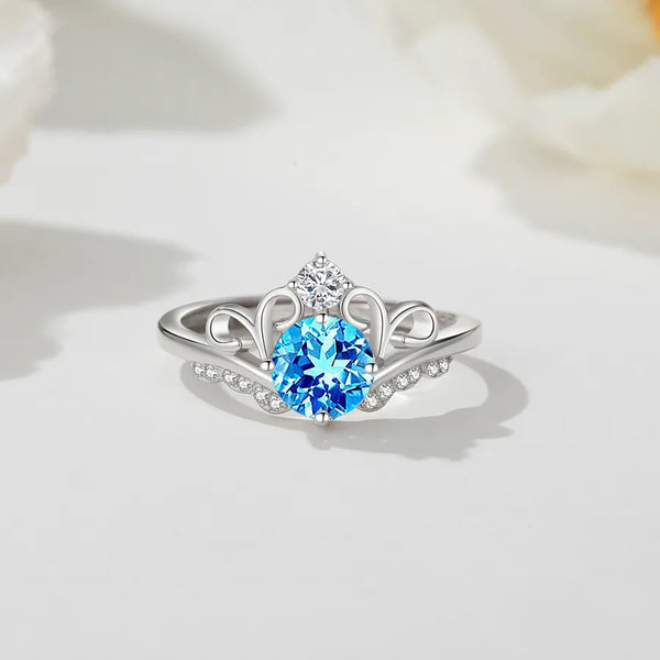 Adjustable S925 Silver Crown Ring For Women Birthstone Ring Non-Fading  Style Jewelry Accessories