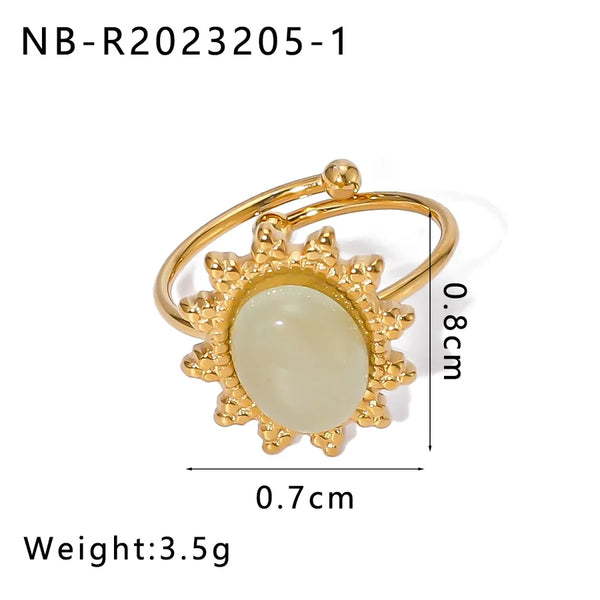 Wholesale Jewelry Vintage Style Modern Style Simple Style Geometric 304 Stainless Steel Natural Stone 18K Gold Plated Inlay Open Rings