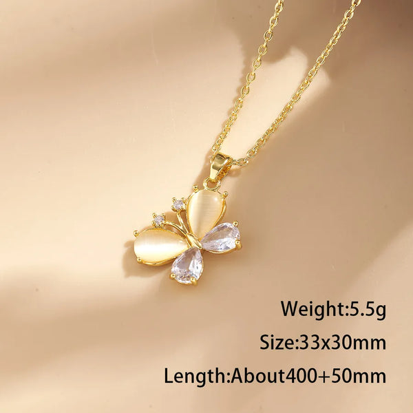 Butterfly Electroplated Pendant Necklace for Women in Golden Plated Copper with Rhinestones and Cable Chain