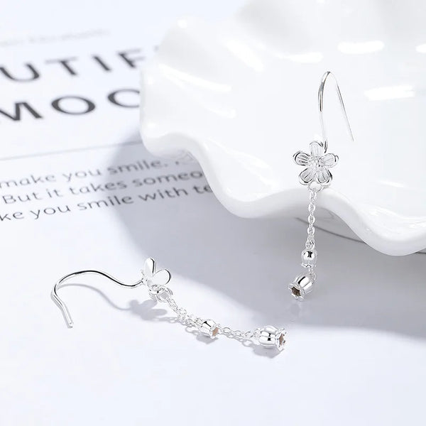 925 Silver Teardrop Earrings Women's Fashion Sweet Tea Flower Dangle Earrings Simple Style Live Broadcast Luxury Small Audience