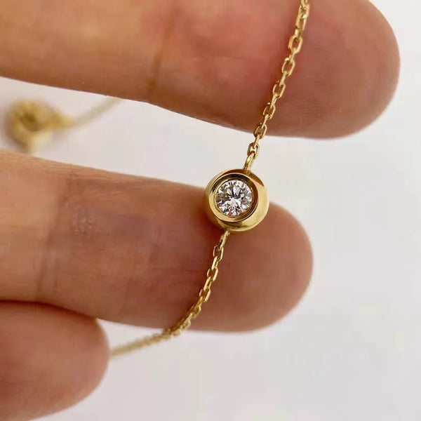 S925 Pure Silver Bubble Gum Bracelet Plated 18K Gold Single Zircon Simple Geometric Pattern Women's Sweet Style Bracelet
