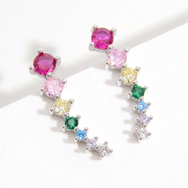 Geometric Ear Hook Earrings for Women in Platinum Plated Claw Setting with Zircon Inlay, 1 Pair