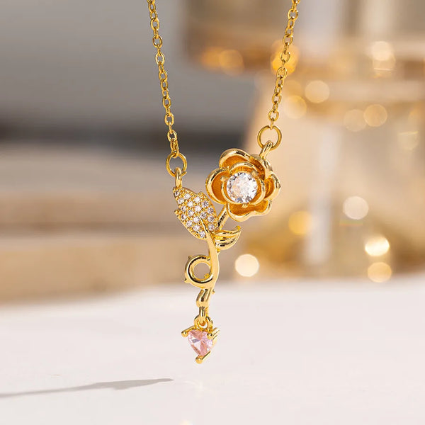 Titanium Steel Necklace For Women Mountain Rose Flower Pendant Versatile Lightweight Luxury Clavicle Chain Bohemian Style