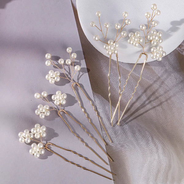 Sweet Flowers Hair Sticks for Women with Imitation Pearl Material, 5 PCS Package, Perfect for Wedding Season