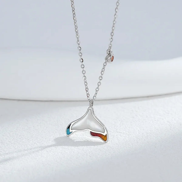 Natural Abalone Fish Tail Necklace for Women S925 Sterling Silver Silver Trendy Pendant Collarbone Chain Jewelry Accessories