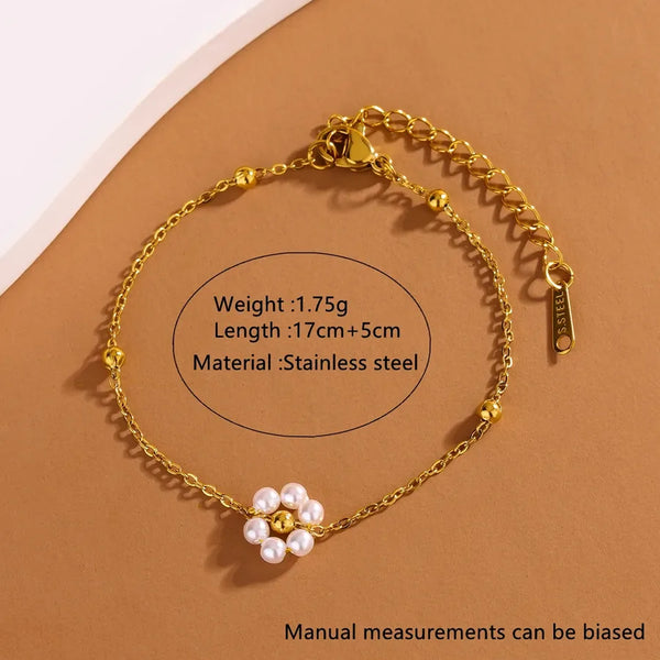 Fairy Style Casual Vacation Flower Petal 304 Stainless Steel 18K Gold Plated cable chain Bracelets In Bulk