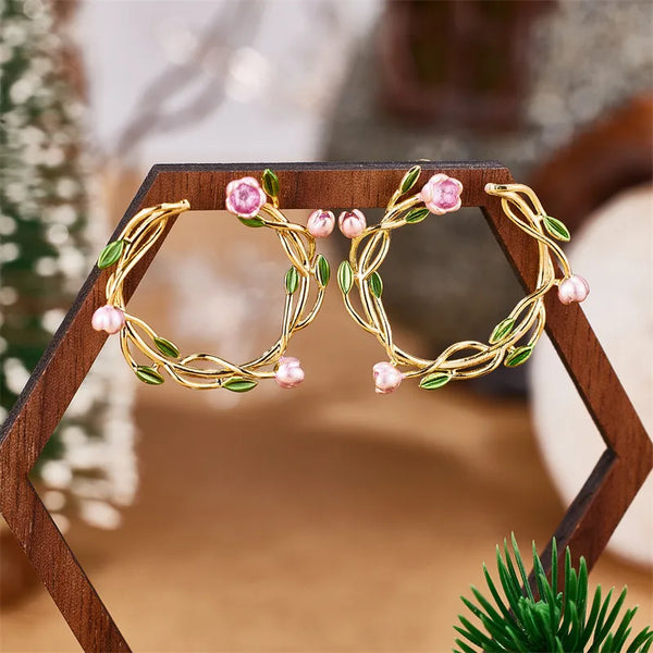 1 Pair Cute Flower Enamel 304 Stainless Steel 18K Gold Plated Ear Studs