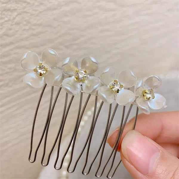Flowers Insert Comb Hair Accessory for Women in Spring, Metal with Rhinestones