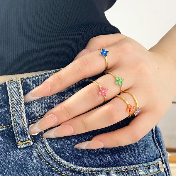 Fashionable Versatile Simple Design Micro Paved Zircon Ring Unique Sensation Small Audience Ring Titanium Steel Casual Cute Style