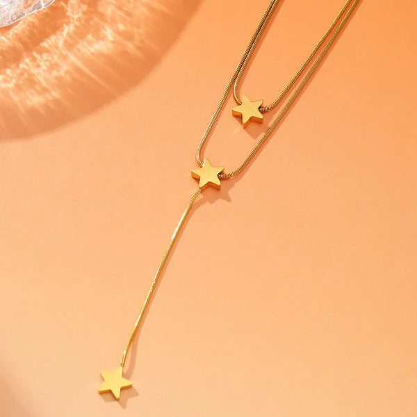 Pentagram Necklace for Women with Waterproof Non Tarnish 18K Real Gold Plated 304 Stainless Steel, PVD Coated Cable Chain