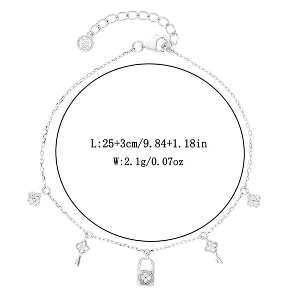 Lucky Heart Bracelet for Women in 925 Sterling Silver with Platinum Plated 0.03µm and Zircon Inlay on Cable Chain