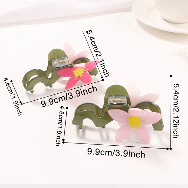Retro Floral Hair Clip Women's Cute Forest System Shark Clamp Hair Accessories Acrylic Material Personality Style Hair Grips