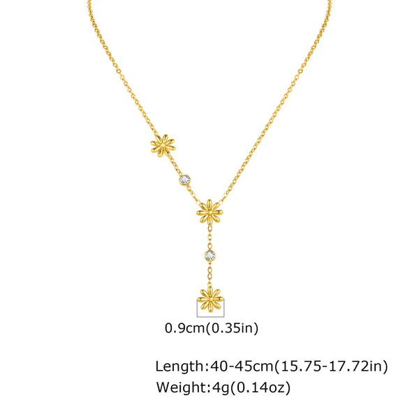 Wholesale Jewelry Sweet Flower 201 Stainless Steel Zircon 18K Gold Plated Necklace