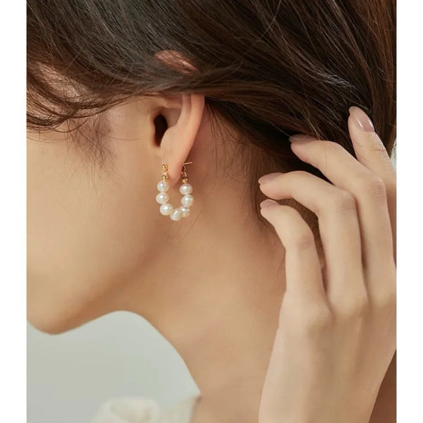 Elegant Natural Freshwater Pearl Hoops Women's Earrings Simple Versatile Luxury French Style Silver Needle Jewelry Accessories