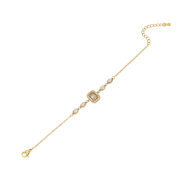 Stainless Steel 18K Gold Plated Romantic Solid Color Commute Plating Inlay Round Heart Shape Rectangle Artificial Rhinestones Bracelets