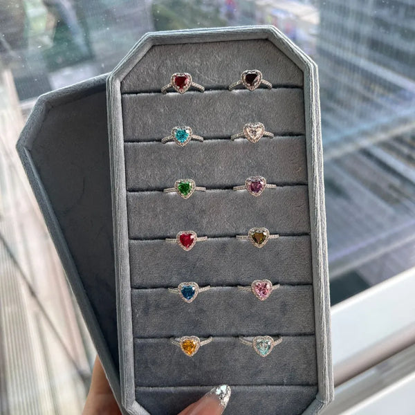 12 Birthday New S925 Sterling Silver Ring Light Luxury High-grade Feeling Stone Color Zircon Silver Ring Jewelry Women