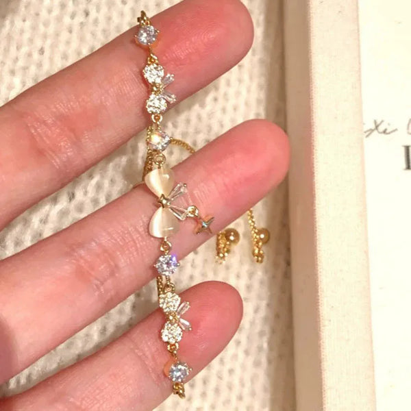 Heart Shape Waterproof Copper Chain Bracelet for Women with Platinum Plated UV Coating and Artificial Diamond Inlay Slider Chain