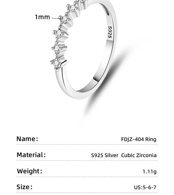 S925 Sterling Silver Ring With Six Zircon Stones Stackable Minimalist High-End Feelings Women's Elegant Classic Style Jewelry