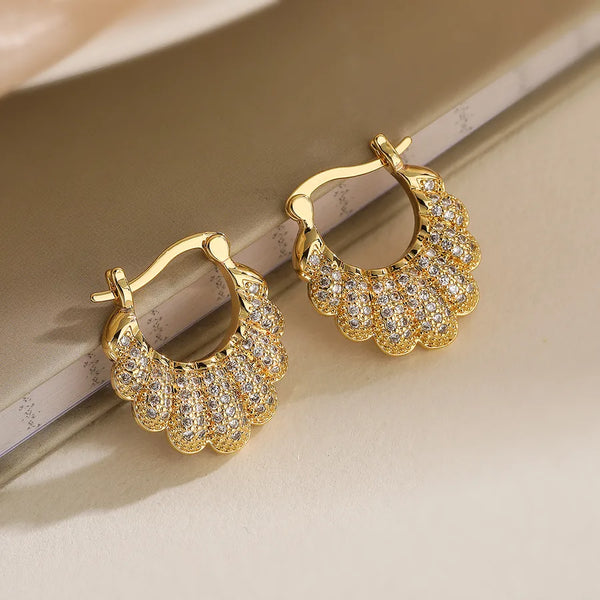 1 pair elegant lady geometric plating inlay copper zircon 18k gold plated earrings