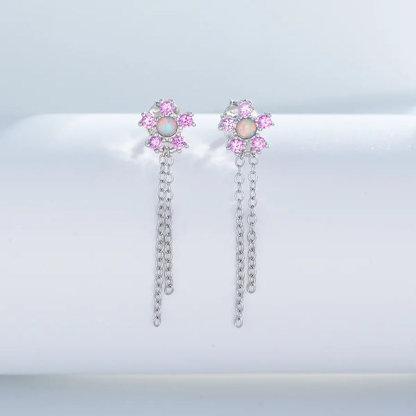 S925 Sterling Silver Inlaid Diamond Chain Tassel Earrings Elegant Versatile Flower Internet Celebrity Fashion Light Luxury Stud Earrings Hoop Earrings Jewelry