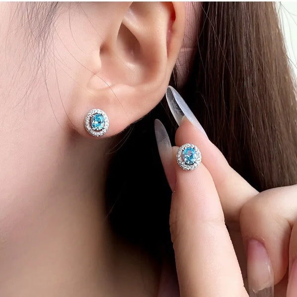 Classic Style Oval Stud Earrings for Women in 925 Sterling Silver Featuring March Birthstone Aquamarine