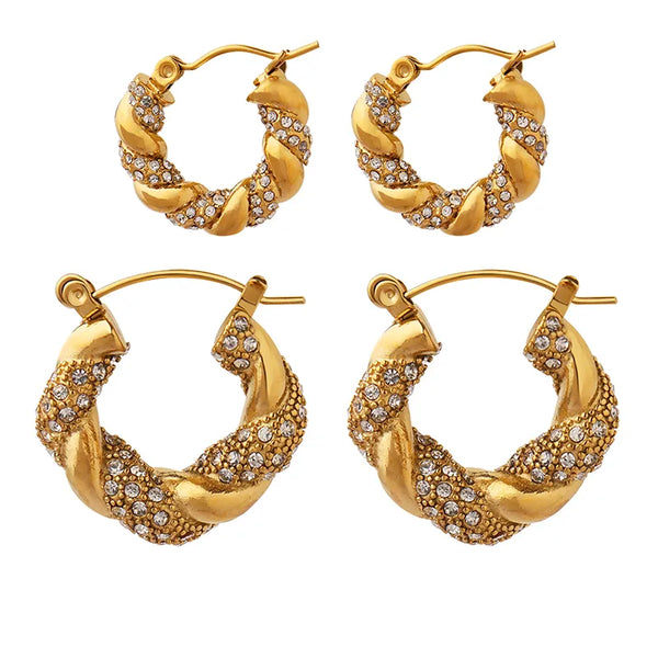 Artistic Geometric Titanium Steel Zircon 18K Gold Plated Earrings