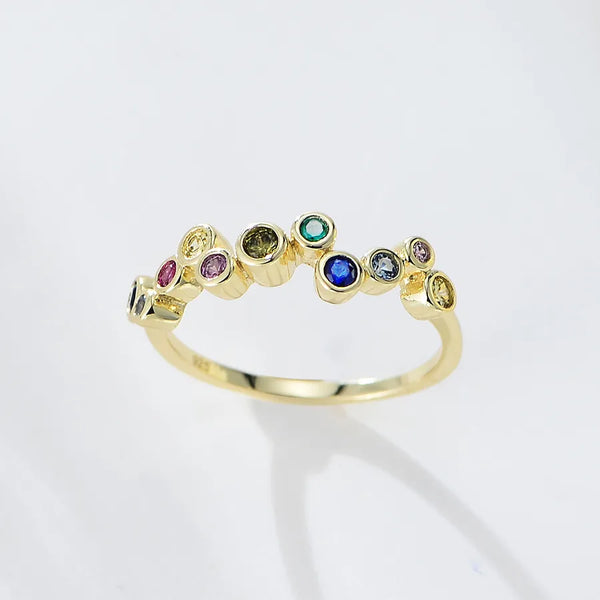S925 Sterling Silver Colorful Zircon Ring for Women,  INS Style, Niche Light Luxury, High-End Rainbow Ring Jewelry