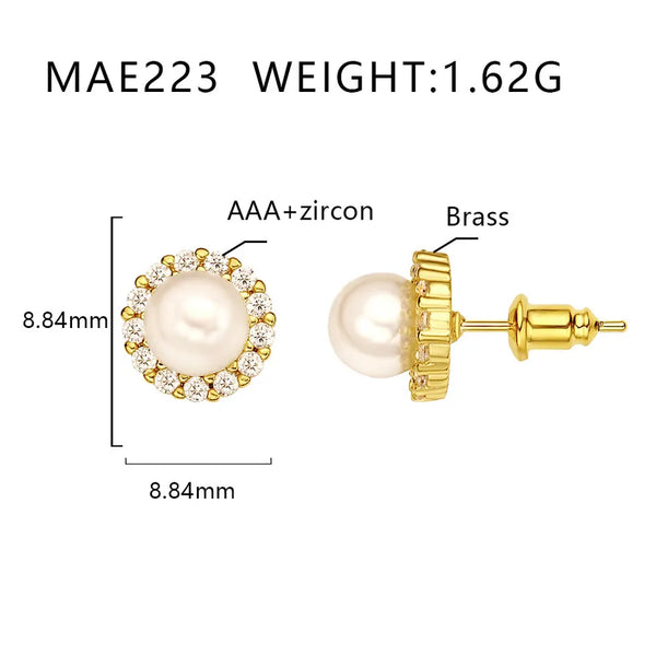 1 Pair Elegant Simple Style Round Star Heart Shape Plating Copper Pearl Zircon Ear Studs