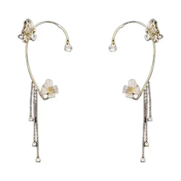 1 piece fairy style flower butterfly copper inlay zircon ear clips