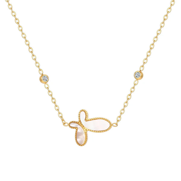 304 Stainless Steel 18K Gold Plated IG Style Elegant Plating Inlay Butterfly Zircon Pendant Necklace