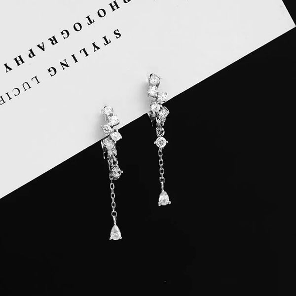 925 Sterling Silver Waterdrop Tassel Earrings Women Elegant Chic Autumn Winter Fashion Drop Earrings Dangle Studs Jewelry