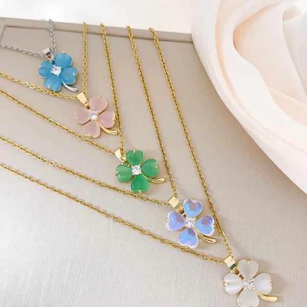 Non-Fading Titanium Steel Necklace Women's Summer Heart Cat's Eye Four Leaf Clover Fashion Trend High-End Feel Simple Style
