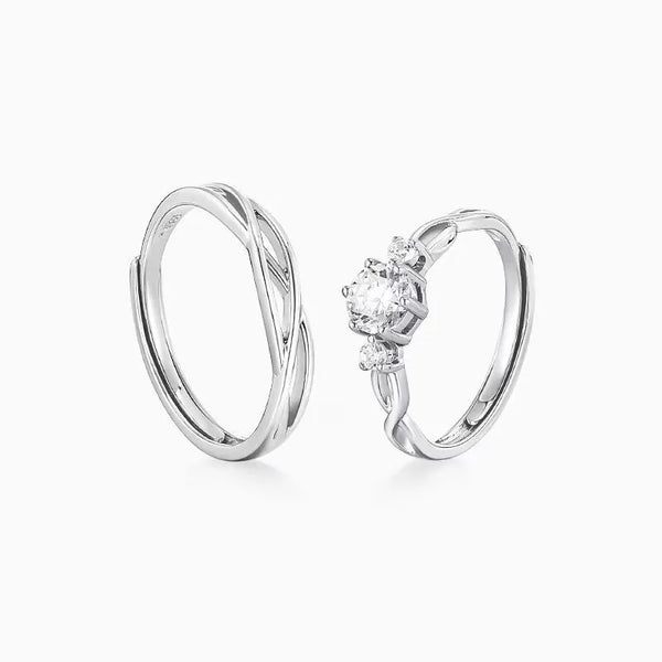 S999 Sterling Silver Moissanite Couple Ring Pair, Light Luxury Minority Design, Adjustable Opening, Suitable for Lovers