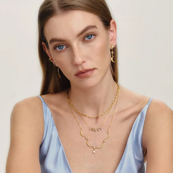 Water Droplets Necklace for Women, 18K Gold Plated 304 Stainless Steel with Zircon and Cable Chain