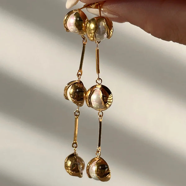 1 pair modern style round plating titanium steel 18k gold plated drop earrings