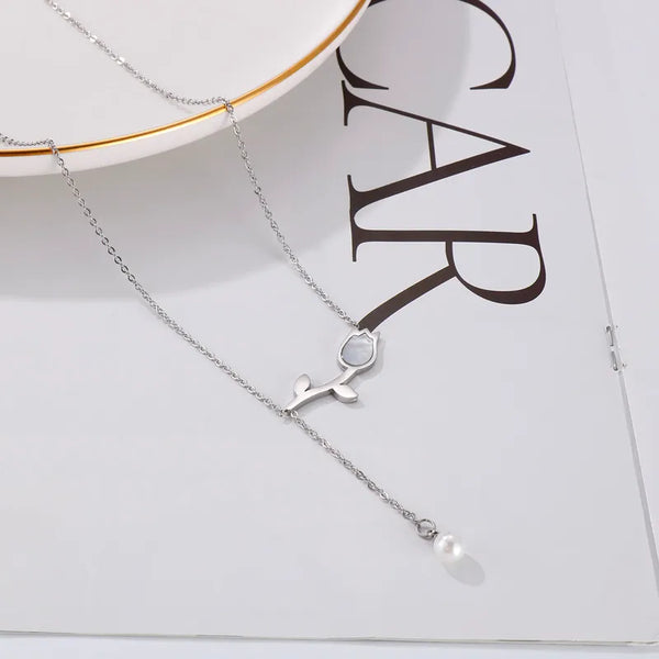 fashion rose stainless steel plating shell necklace 1 piece