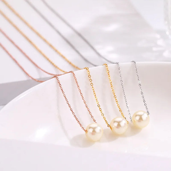 Wholesale Jewelry Simple Style Solid Color Titanium Steel Artificial Pearls Inlay Necklace