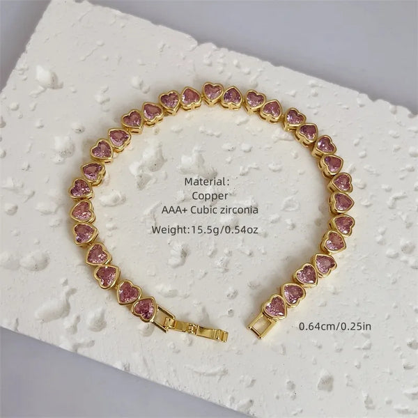 Wholesale Jewelry Classic Style Heart Shape Copper Zircon 18K Gold Plated Inlay Bracelets None