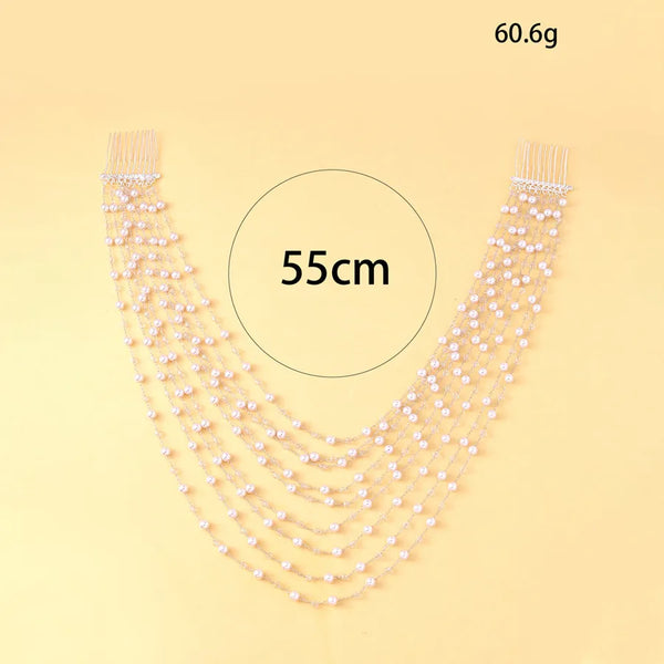 Elegant Simple Multi-Layer Pearl Hair Comb Wedding Bride Hair Accessories High-End Feelings Hair Chain For Women