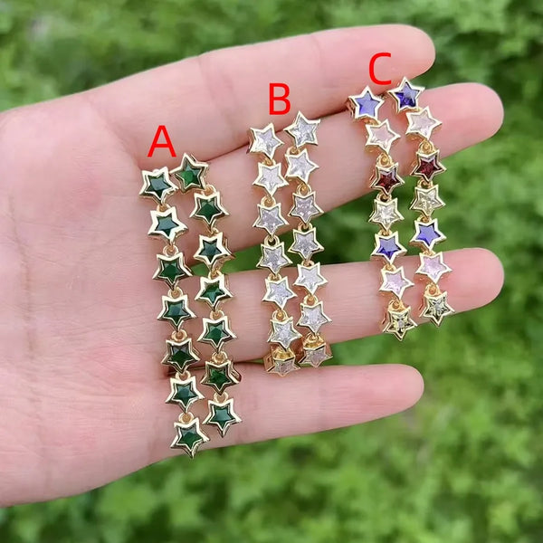 1 Pair/Package IG Style Shiny Star Polishing Inlay Copper Zircon 18K Gold Plated Drop Earrings