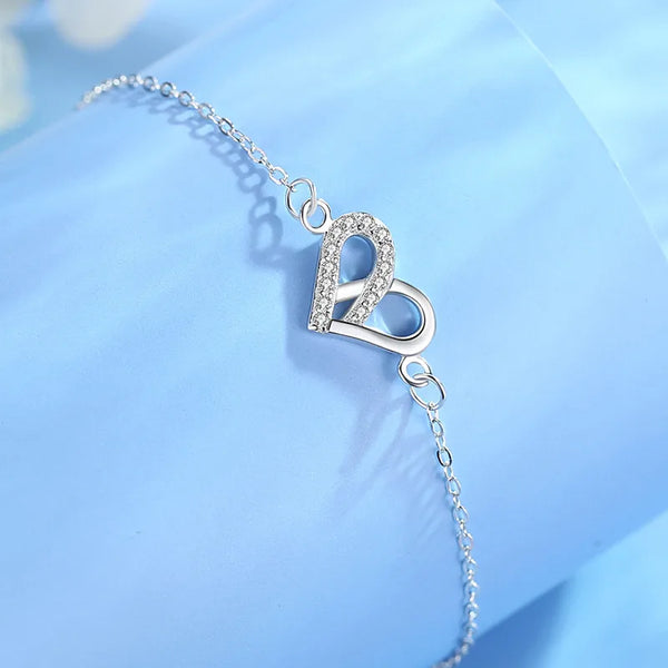 S925 Sterling Silver Heart Shaped Bracelet For Women With Embedded Zirconia Rose Gold Simple Jewelry Accessory