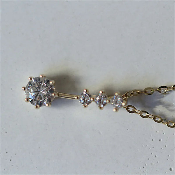 Simple Style Water Droplets Necklace For Women in 925 Sterling Silver with 14K Real Gold Plated and Rhinestones on Cable Chain