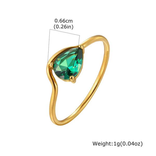 Women's Small Ring 201 Stainless Steel Inlaid Water Drop Shaped Zircon Geometric Ring Imitation Gold Plated Claw Setting Gold