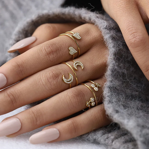 Titanium Steel Starring Heart Ring Plated 18K Gold Non-fading Diamond Embedded Zircon Ring Women's Ring Fashionable Accessory