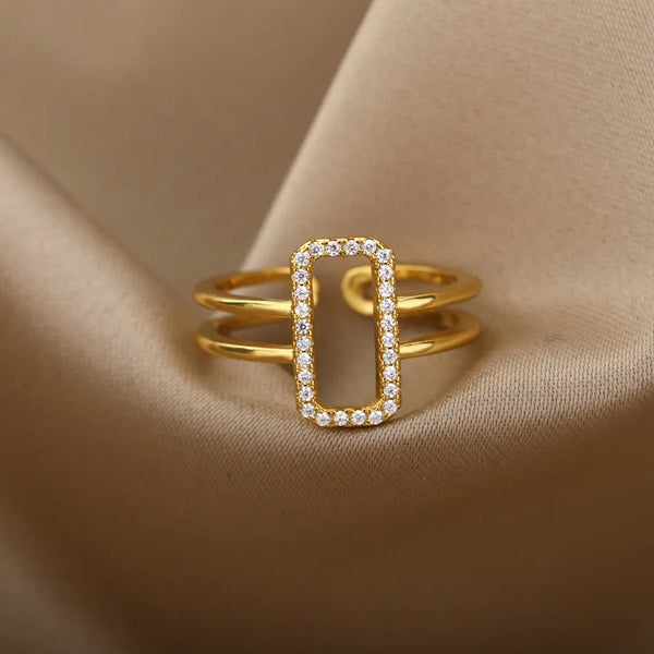 For Women Electroplated Copper Rings Featuring 18K Real Gold Plated Finish with Zircon Inlay in Geometric Design