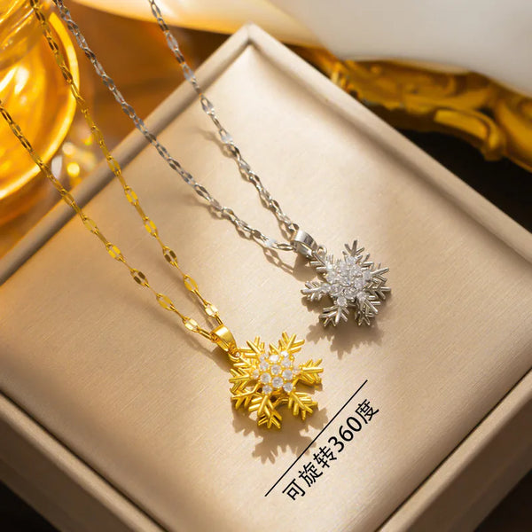 Wholesale Jewelry Simple Style Snowflake Stainless Steel Titanium Steel Zircon Plating Inlay Pendant Necklace