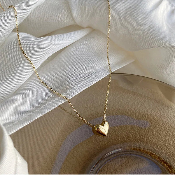 Wholesale Jewelry Simple Style Heart Shape 316L Stainless Steel  18K Gold Plated Three-dimensional Pendant Necklace